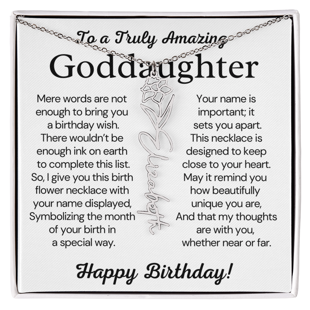 Personalized Birthday Gift for Goddaughter – Customized Birth Flower Name Necklace – Jewelry Gift from Godmother