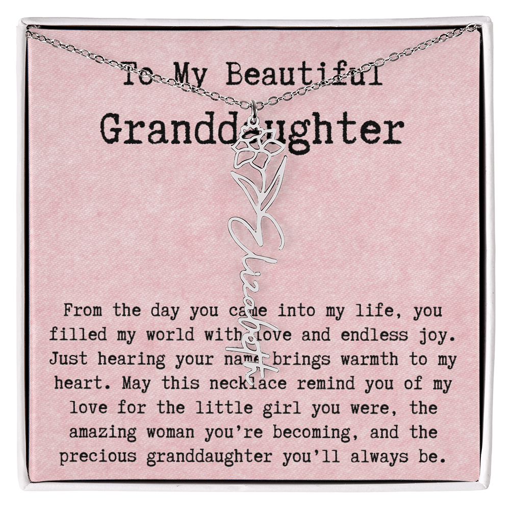 Personalized Birthday Gift for Granddaughter – Customized Birth Flower Name Necklace – Unique Jewelry Gift from Grandma for Any Birthday