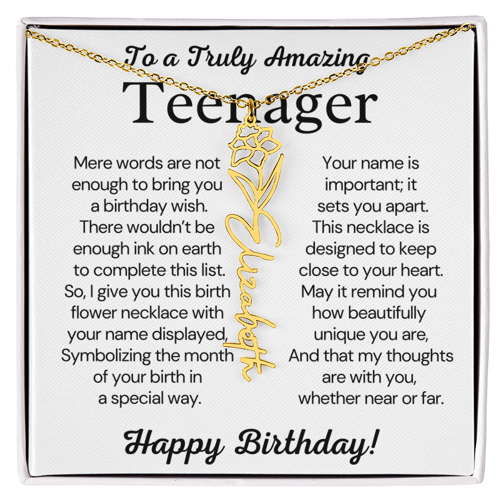 Personalized Gift for Teenager – Customized Birth Flower Name Necklace – Jewelry Gift for 13th Birthday