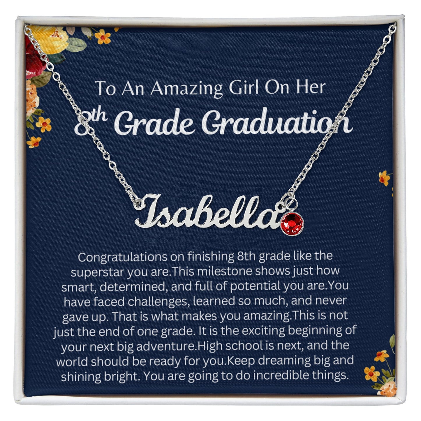 Personalized 8th Grade Graduation Gift - Custom Birthstone Name Necklace