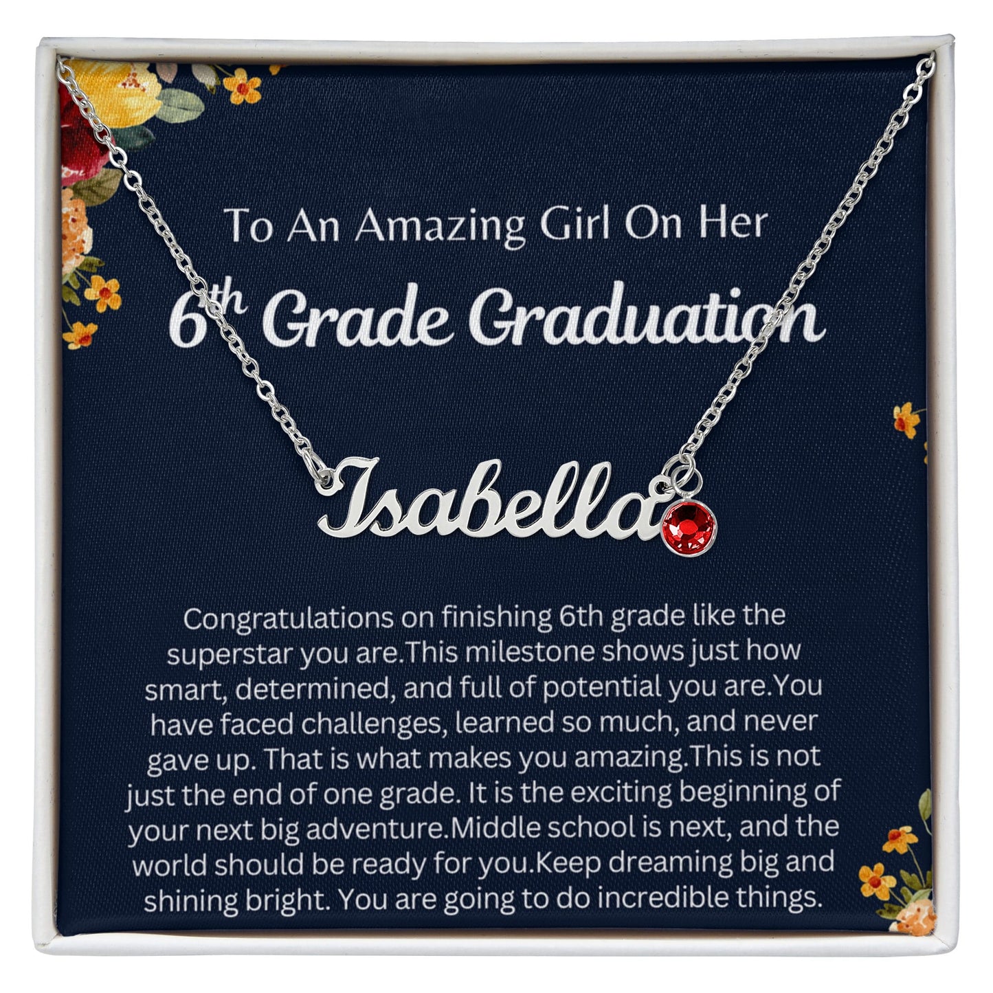 Personalized 6th Grade Graduation Gift - Custom Birthstone Name Necklace