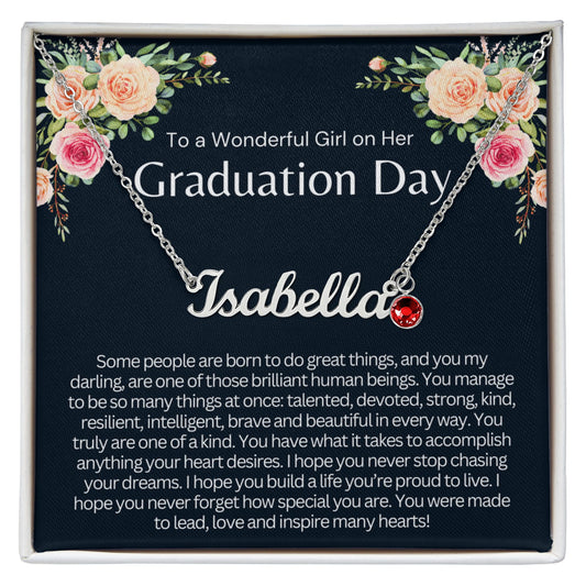 Personalized Graduation Gift for Her - Custom Birthstone Name Necklace