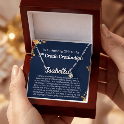 Personalized 8th Grade Graduation Gift - Custom Birthstone Name Necklace