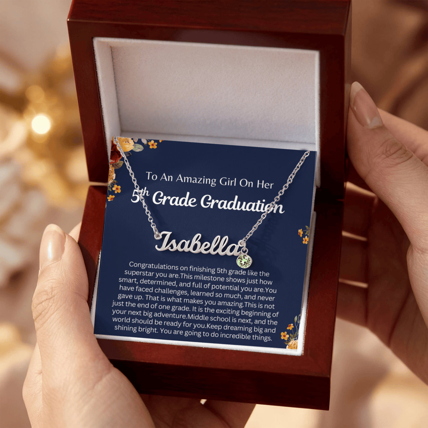 Personalized 5th Grade Graduation Gift - Custom Birthstone Name Necklace