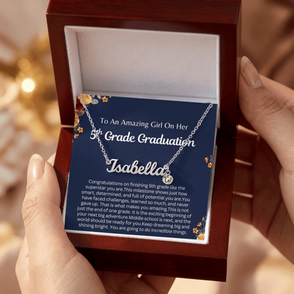 Personalized 5th Grade Graduation Gift - Custom Birthstone Name Necklace