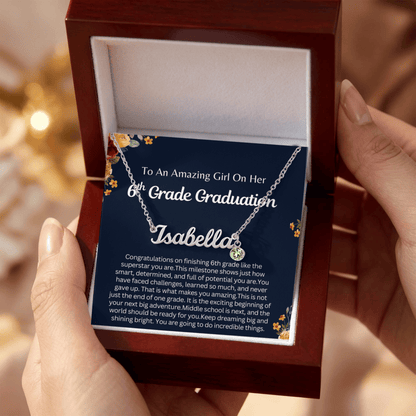 Personalized 6th Grade Graduation Gift - Custom Birthstone Name Necklace