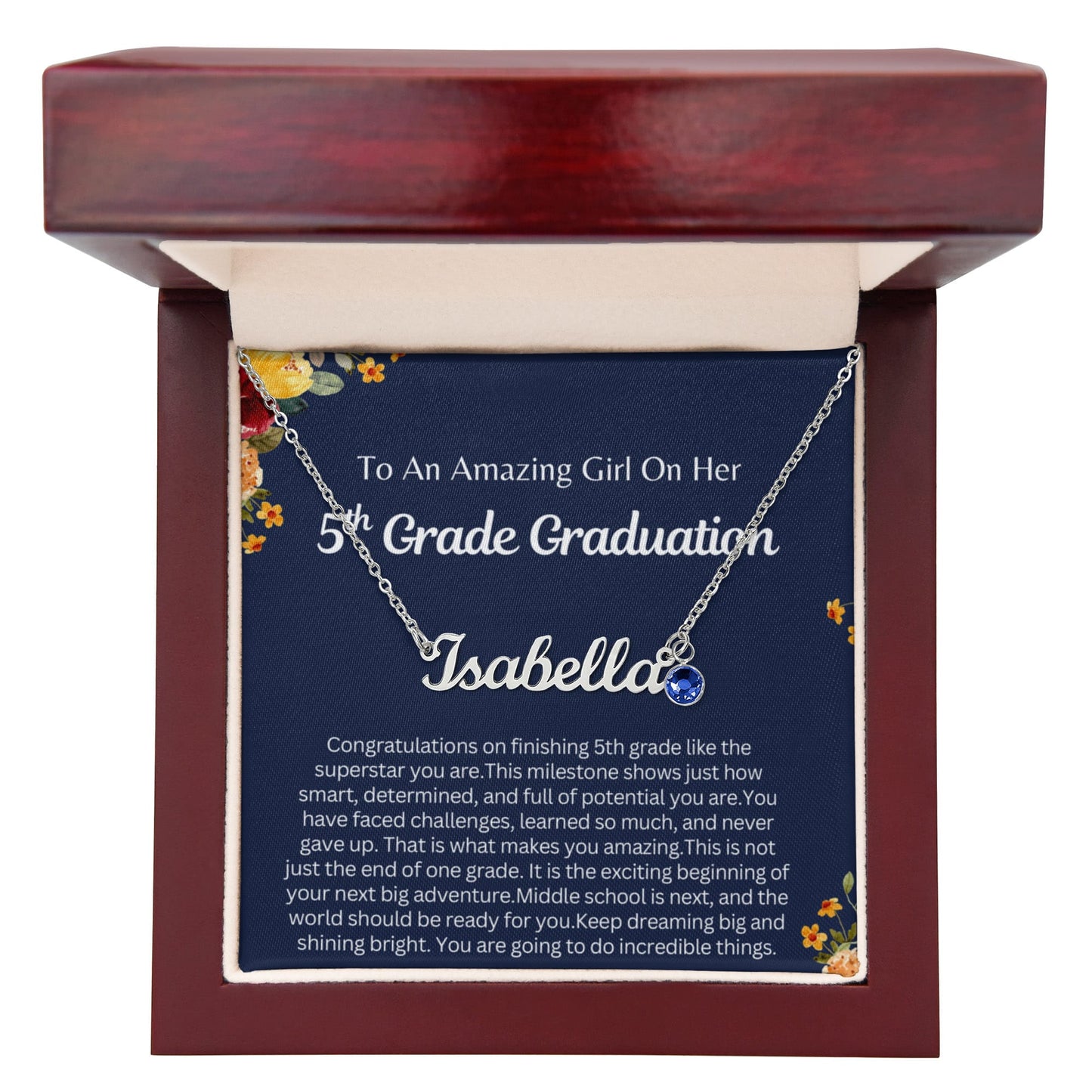 Personalized 5th Grade Graduation Gift - Custom Birthstone Name Necklace