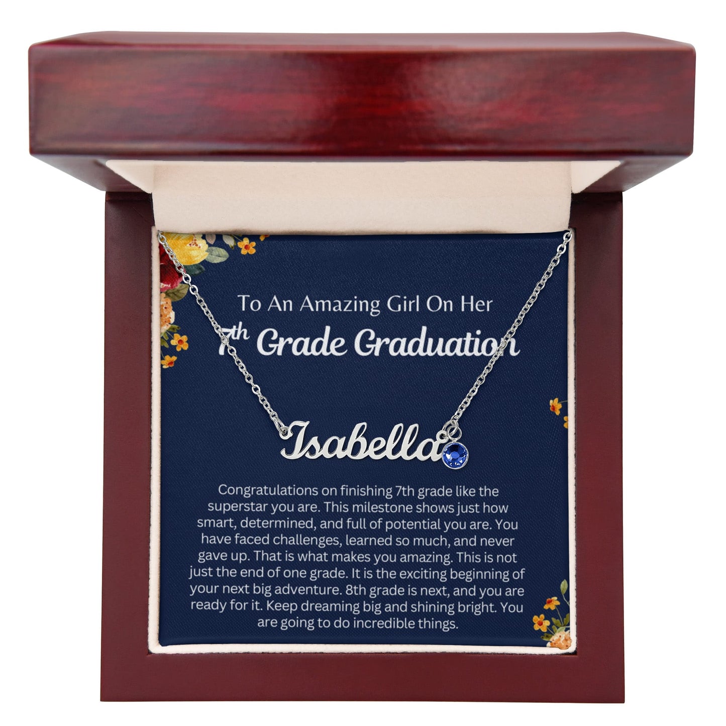 Personalized 7th Grade Graduation Gift - Custom Birthstone Name Necklace