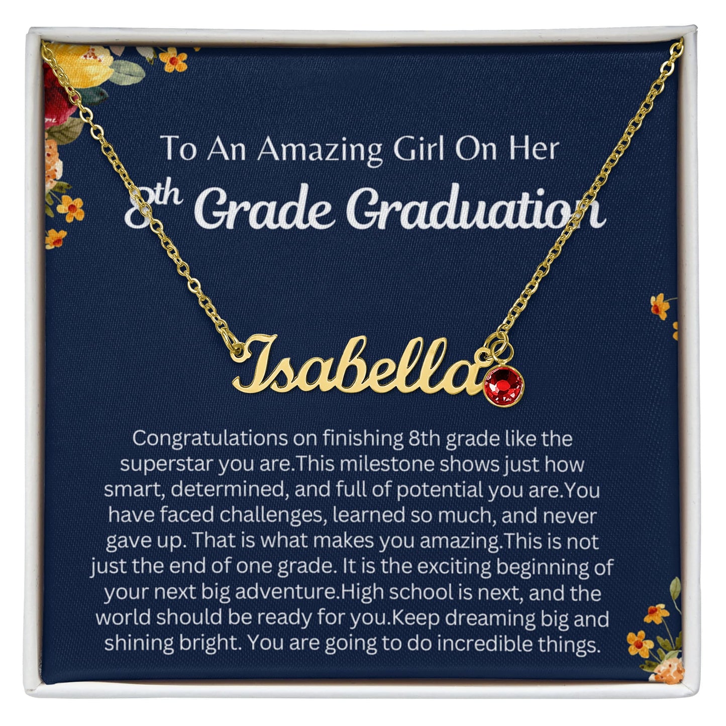 Personalized 8th Grade Graduation Gift - Custom Birthstone Name Necklace