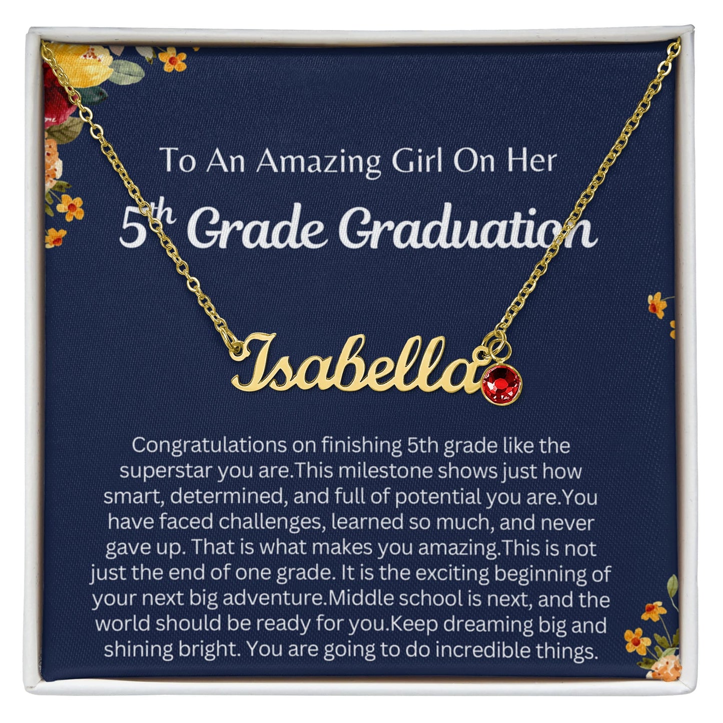 Personalized 5th Grade Graduation Gift - Custom Birthstone Name Necklace