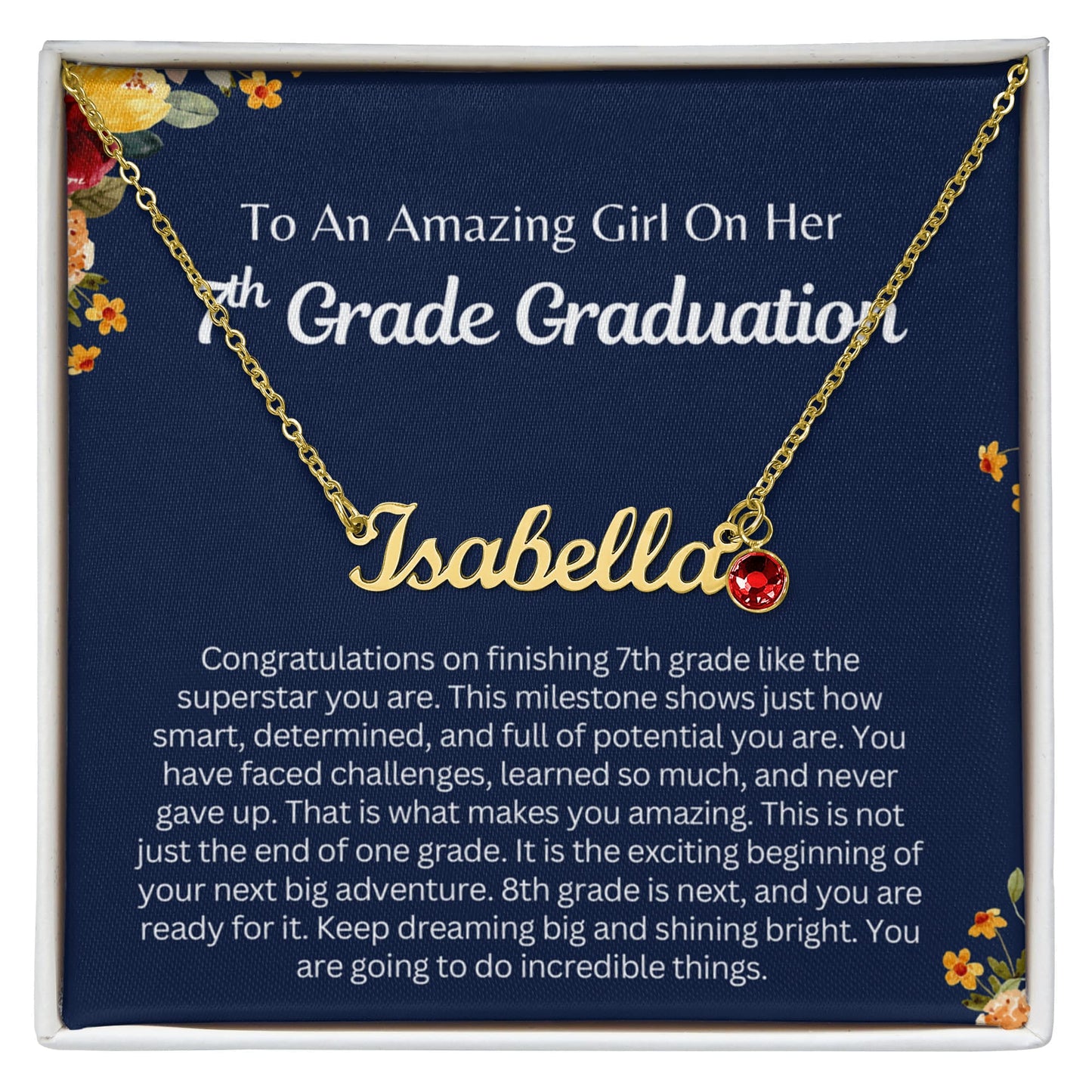 Personalized 7th Grade Graduation Gift - Custom Birthstone Name Necklace