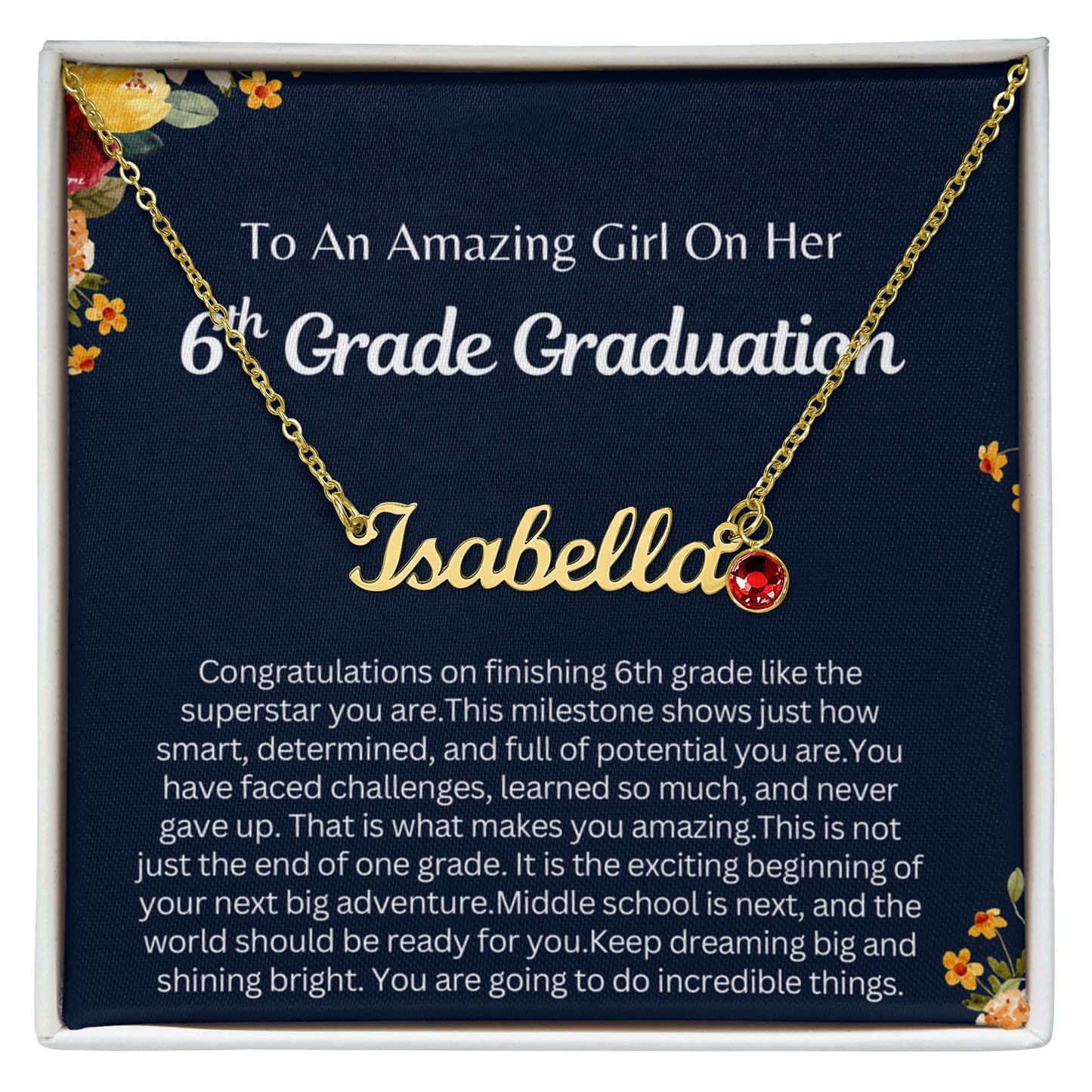 Personalized 6th Grade Graduation Gift - Custom Birthstone Name Necklace