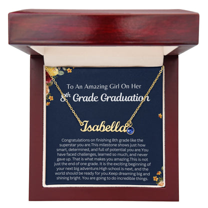 Personalized 8th Grade Graduation Gift - Custom Birthstone Name Necklace