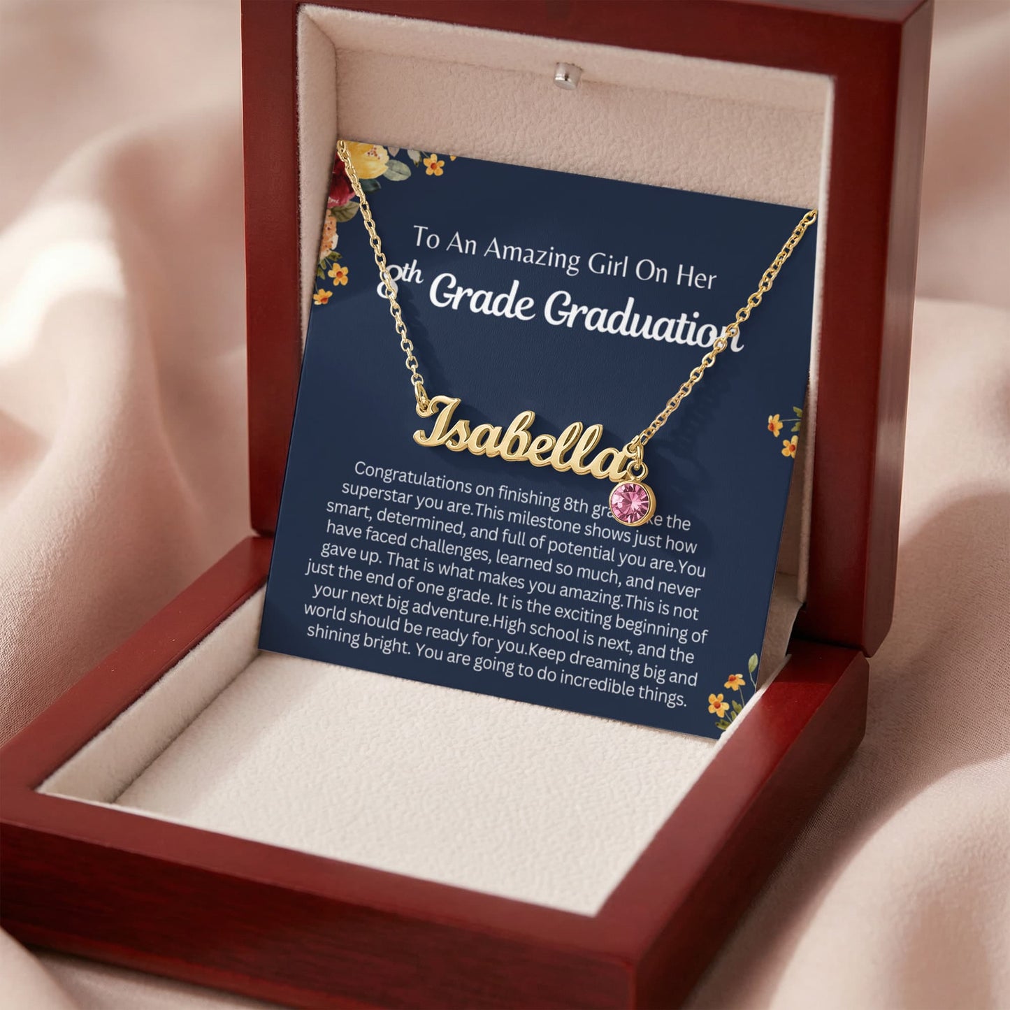 Personalized 8th Grade Graduation Gift - Custom Birthstone Name Necklace