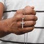 Engraved Cross Necklace for Bonus Son with Ball Chain