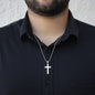 Engraved Cross Necklace for Bonus Son with Ball Chain