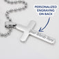 Engraved Cross Necklace for Bonus Son with Ball Chain