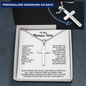 Engraved Cross Necklace for Bonus Son with Ball Chain