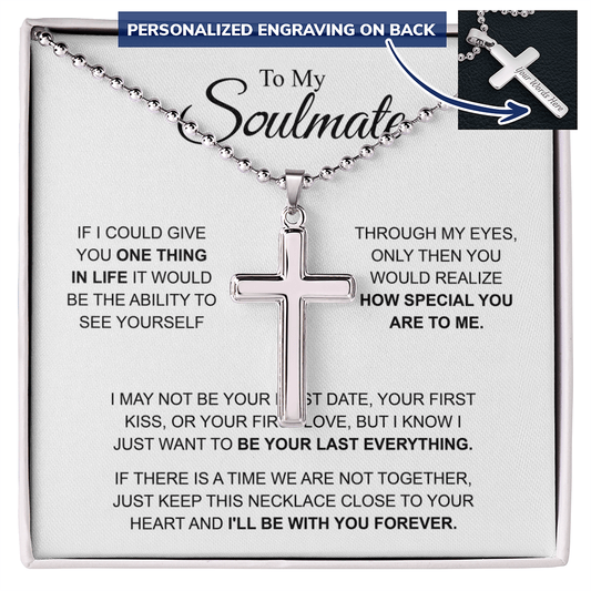 Personalized Cross Necklace for Soulmate, Military Style Ball Chain