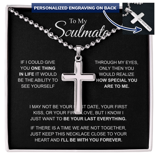 Personalized Cross Necklace for Soulmate with Military style ball chain Bcard