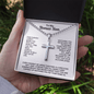 Engraved Cross Necklace for Bonus Son with Ball Chain