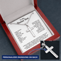 Engraved Cross Necklace for Bonus Son with Ball Chain