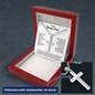 Engraved Cross Necklace for Bonus Son with Ball Chain