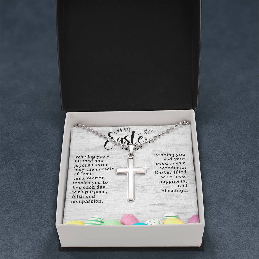Happy Easter Gift for Her -  Artisan-crafted Stainless Cross Necklace with Ball Chain