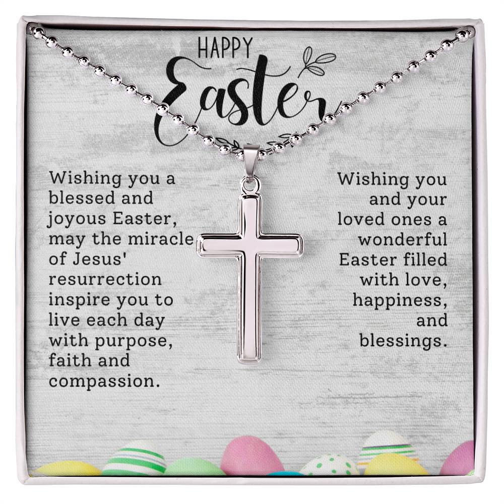 Happy Easter Gift for Her -  Artisan-crafted Stainless Cross Necklace with Ball Chain
