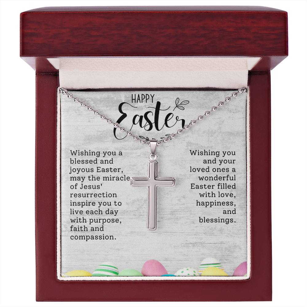 Happy Easter Gift for Her -  Artisan-crafted Stainless Cross Necklace with Ball Chain