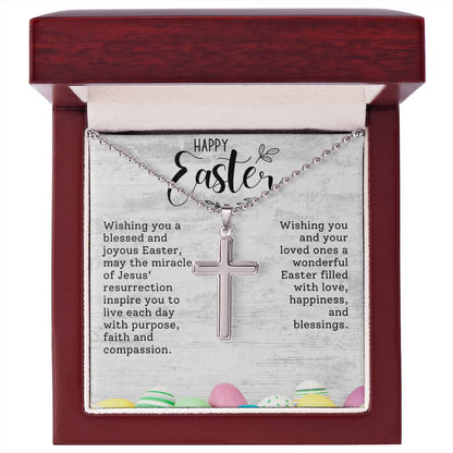 Happy Easter Gift for Her -  Artisan-crafted Stainless Cross Necklace with Ball Chain
