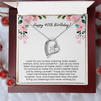 40th Birthday Gift for Women | Forever Love Necklace with Thoughtful Card | Unique Jewelry Gift for Her 40th Birthday