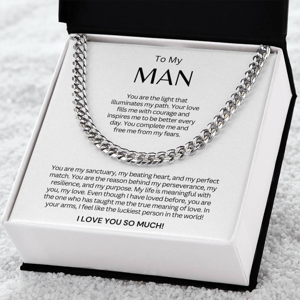 TO MY MAN - Cuban Link Chain Necklace Gift - You Are The Light That Illuminates Me