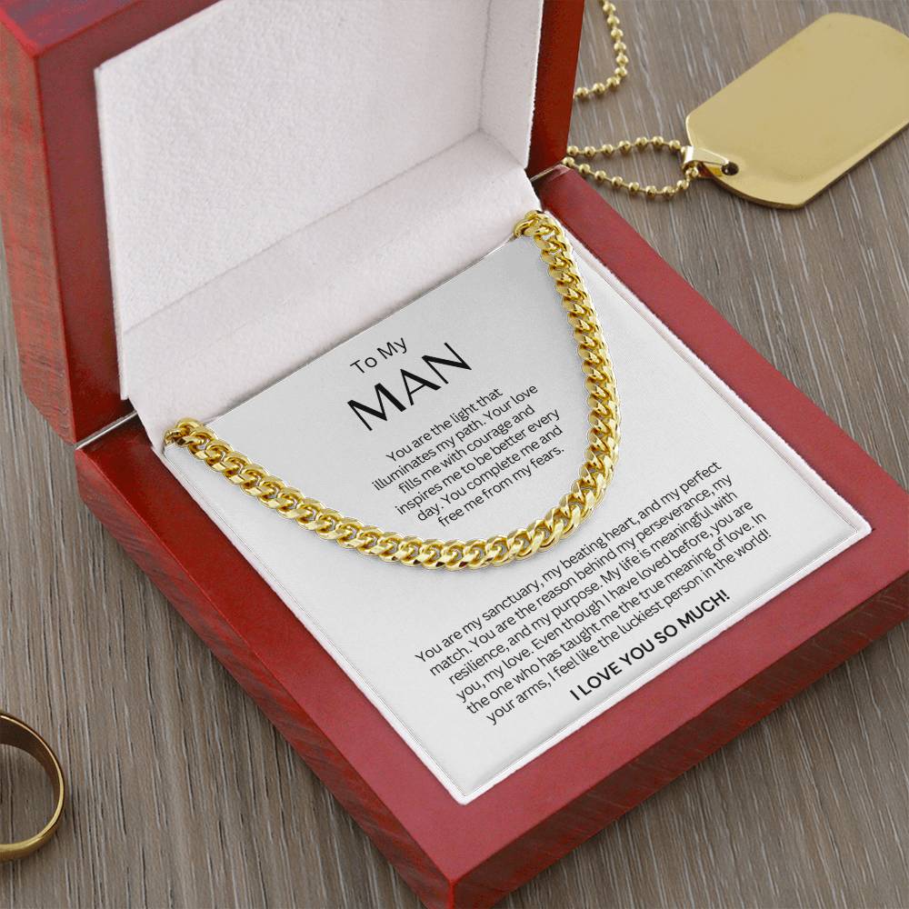 TO MY MAN - Cuban Link Chain Necklace Gift - You Are The Light That Illuminates Me