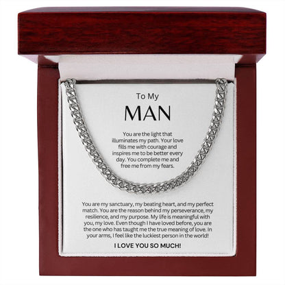 TO MY MAN - Cuban Link Chain Necklace Gift - You Are The Light That Illuminates Me