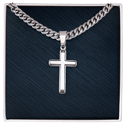 Engraved Cuban Cross Chain Necklace, Famprecious Gifts Personalized Cuban Link Cross Chain