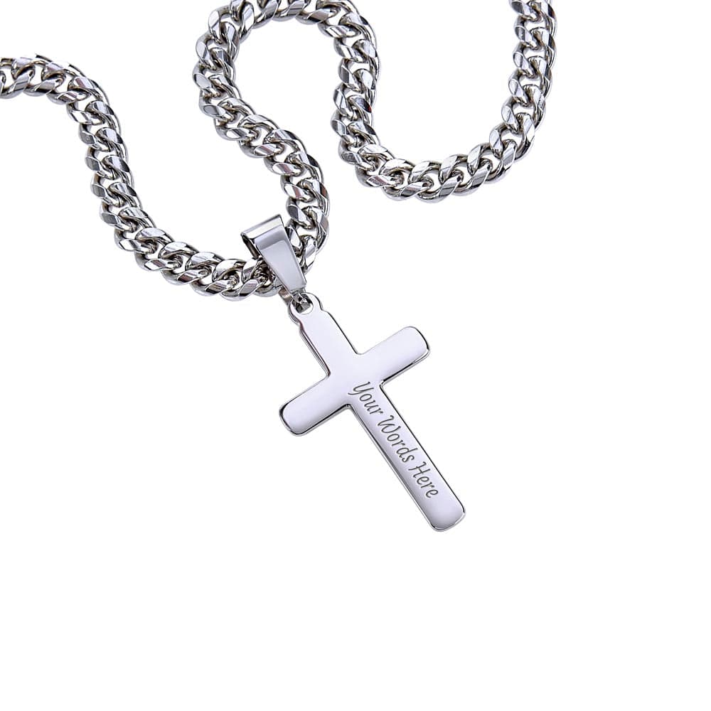 Engraved Cuban Cross Chain Necklace, Famprecious Gifts Personalized Cuban Link Cross Chain