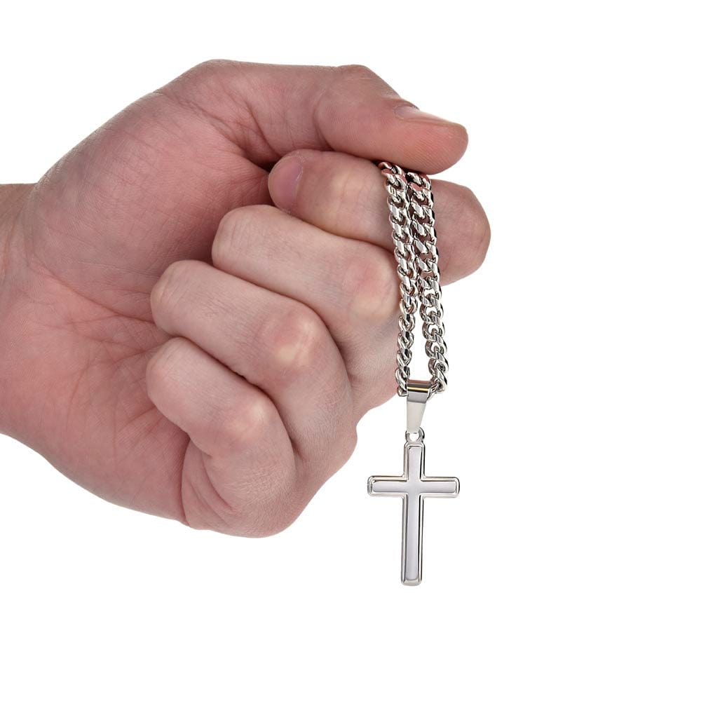 Engraved Cuban Cross Chain Necklace, Famprecious Gifts Personalized Cuban Link Cross Chain