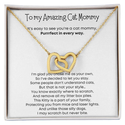 Gift for Cat Mom - Interlocking Hearts Necklace - Purrrrfect in every way