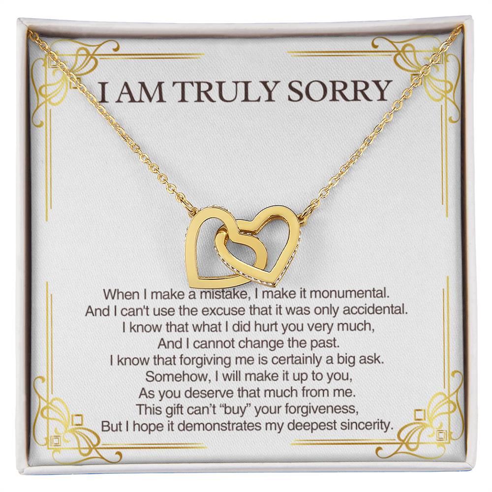 Perfect Apology Gift for Her - Interlocking Hearts Necklace - Heartfelt Gift to say "I am Truly Sorry"