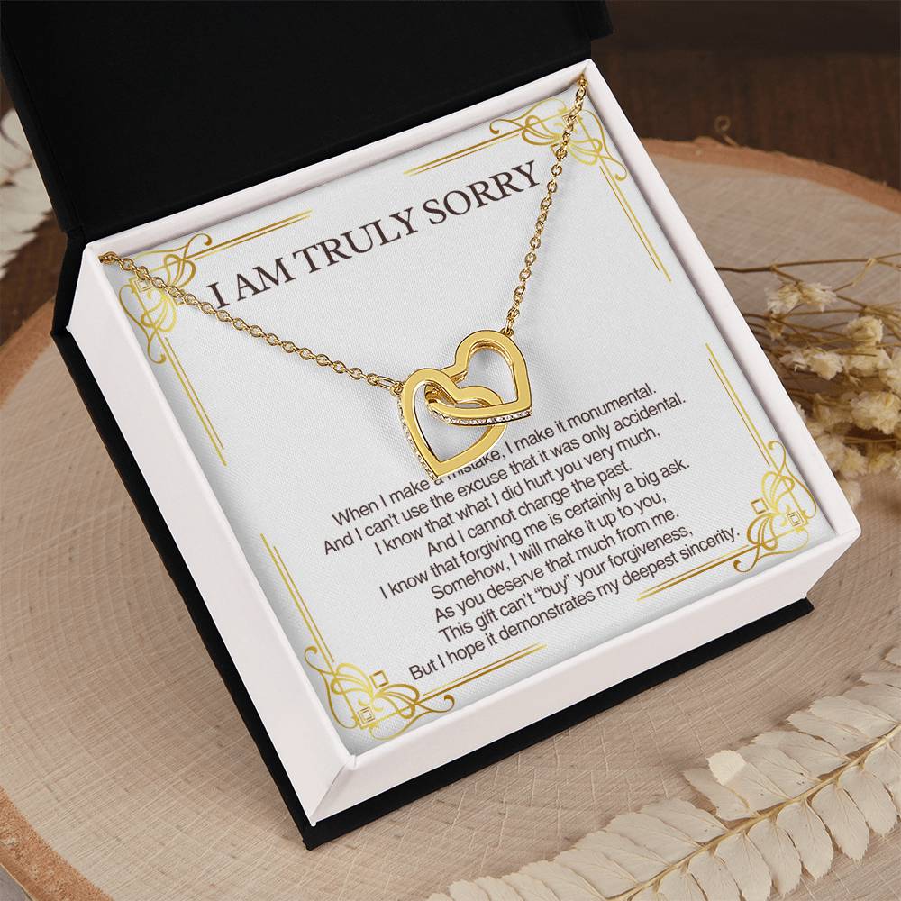 Perfect Apology Gift for Her - Interlocking Hearts Necklace - Heartfelt Gift to say "I am Truly Sorry"