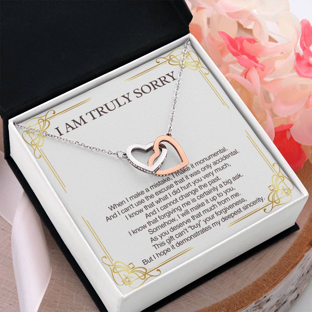 Perfect Apology Gift for Her - Interlocking Hearts Necklace - Heartfelt Gift to say "I am Truly Sorry"