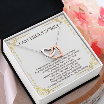 Perfect Apology Gift for Her - Interlocking Hearts Necklace - Heartfelt Gift to say "I am Truly Sorry"