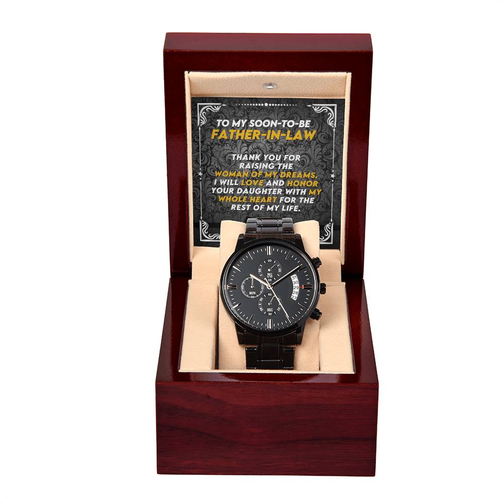 Gift from Groom to Father-in-Law | Thank You for raising the woman of my dreams | Black Chronograph Watch