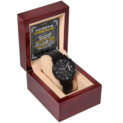 Gift from Groom to Father-in-Law | Thank You for raising the woman of my dreams | Black Chronograph Watch