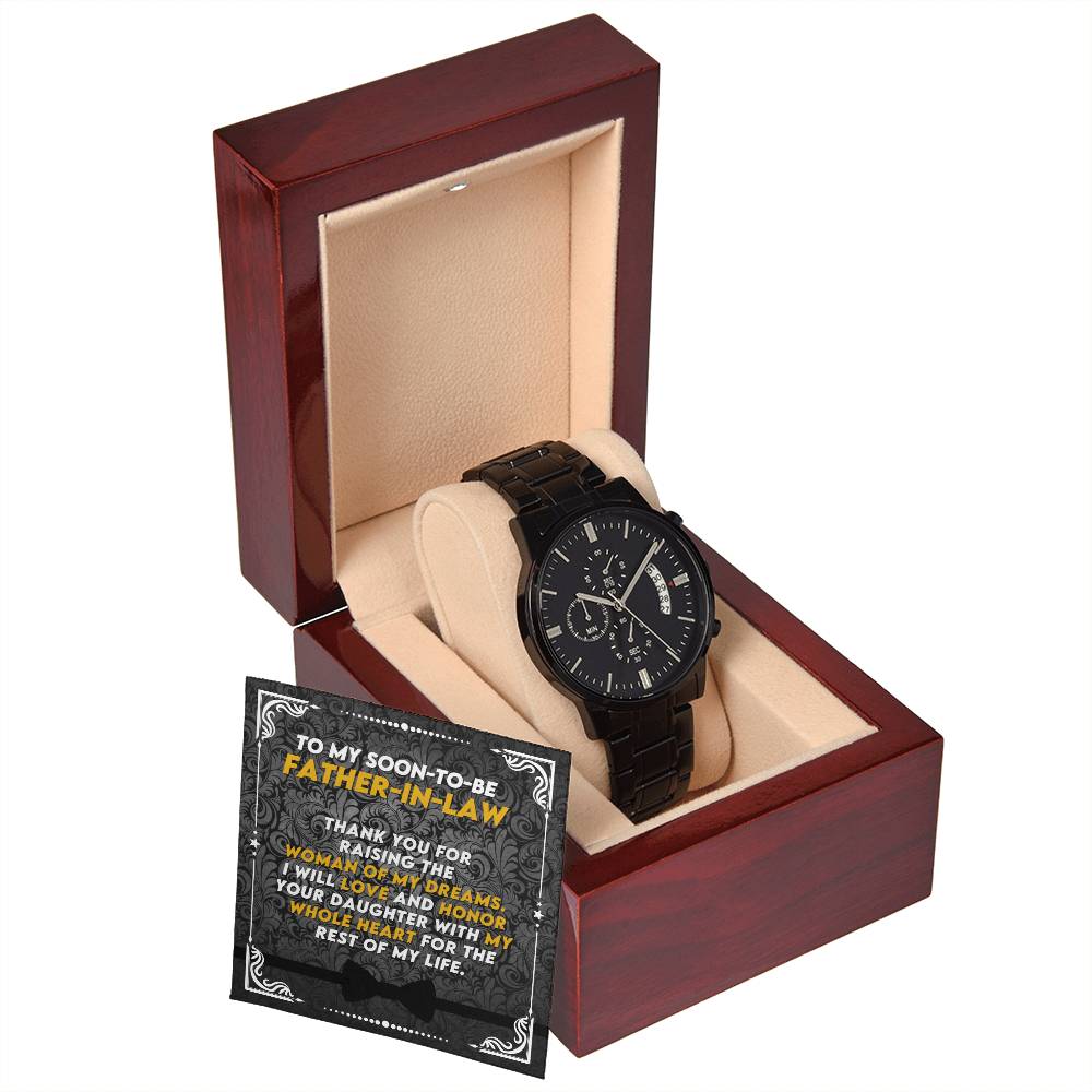 Gift from Groom to Father-in-Law | Thank You for raising the woman of my dreams | Black Chronograph Watch