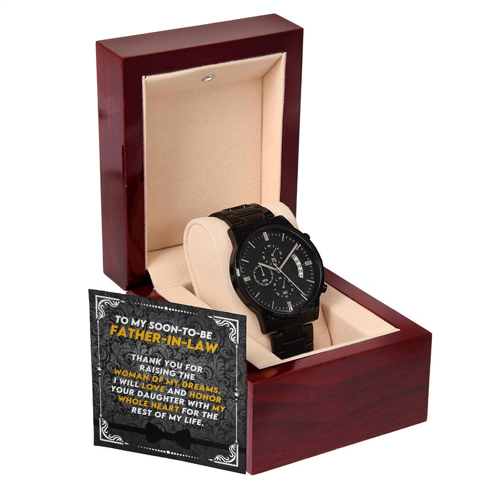 Gift from Groom to Father-in-Law | Thank You for raising the woman of my dreams | Black Chronograph Watch