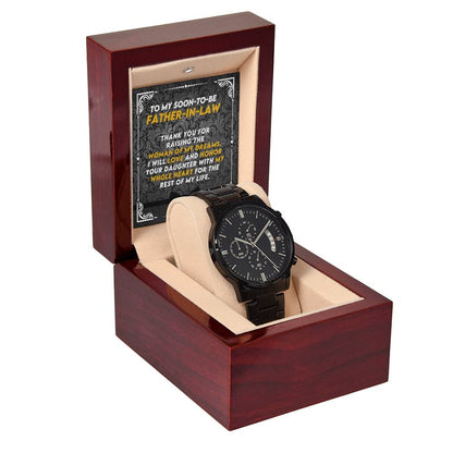 Gift from Groom to Father-in-Law | Thank You for raising the woman of my dreams | Black Chronograph Watch