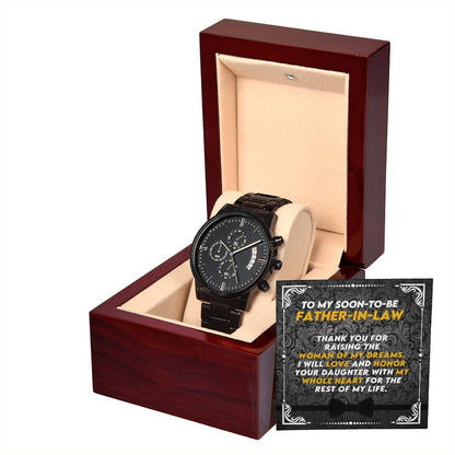 Gift from Groom to Father-in-Law | Thank You for raising the woman of my dreams | Black Chronograph Watch