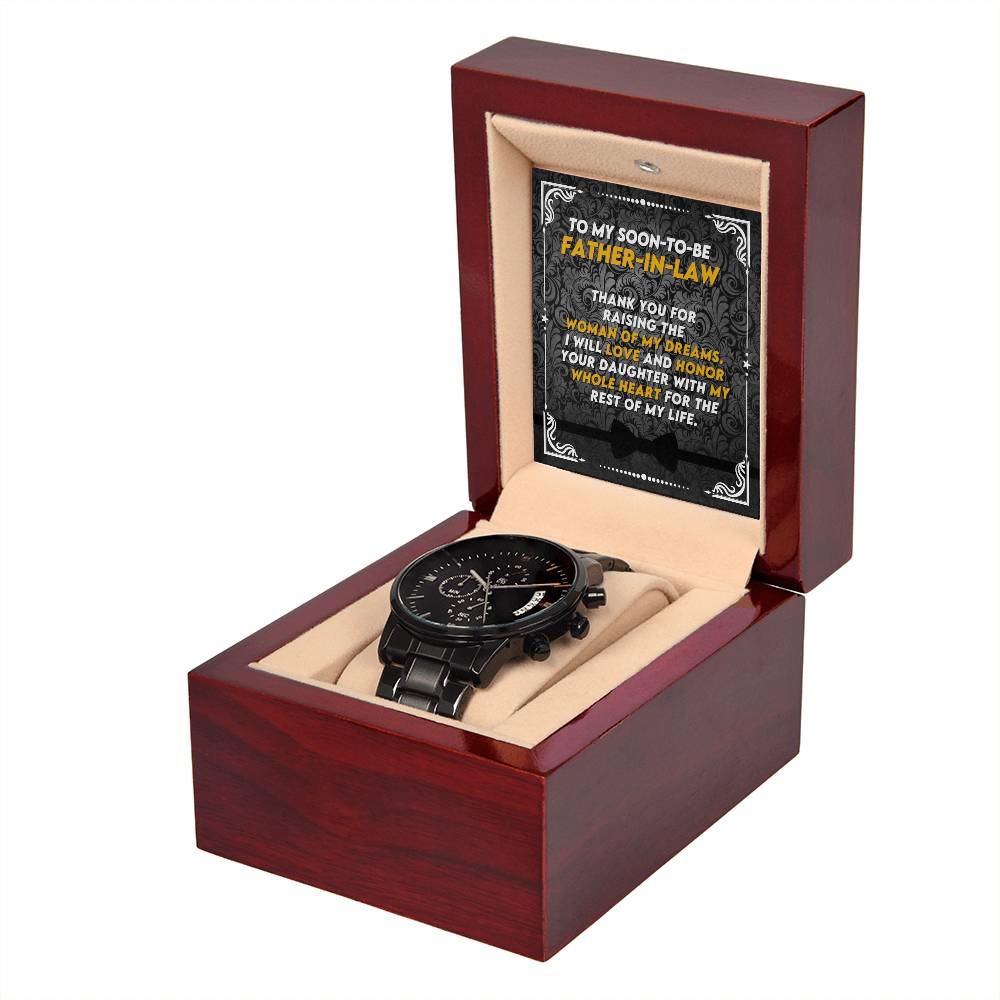 Gift from Groom to Father-in-Law | Thank You for raising the woman of my dreams | Black Chronograph Watch